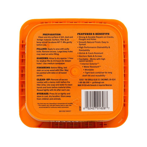 Gorilla 107084 Wood Filler, Liquid, Paste, Mild, Tan, 8 oz Tub, Pack of 4