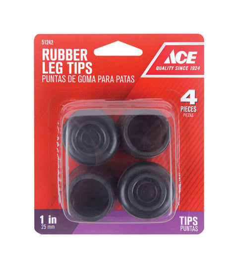 Ace Rubber Round Leg Tip Black 1 in. W 4 pk
