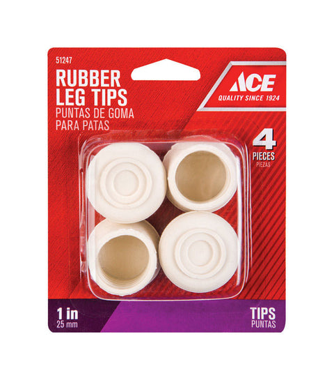 Ace Rubber Round Leg Tip Off-White 1 in. W 4 pk