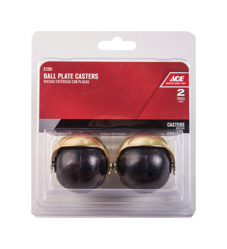 Ace 2 in. Dia. Swivel Bright Brass Hooded Ball Caster with Plate 80 lb ...