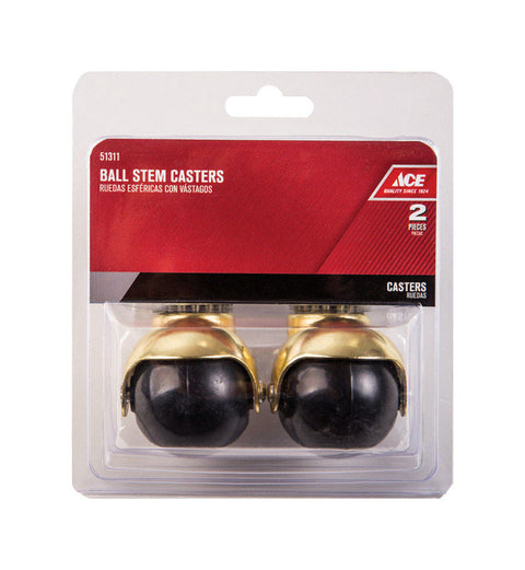 Ace 2 in. Dia. Swivel Bright Brass Hooded Ball Caster with Stem 80 lb. 2 pk