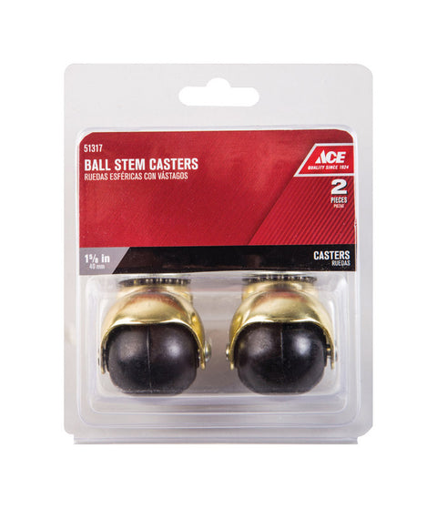 Ace 1-5/8 in. Dia. Swivel Bright Brass Hooded Ball Caster with Stem 75 lb. 2 pk