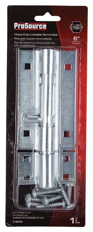 ProSource 33305ZCX-PS Padlockable Barrel Bolt, 0.6 Dia in Bolt Head, 6 in L Bolt, Steel, Zinc