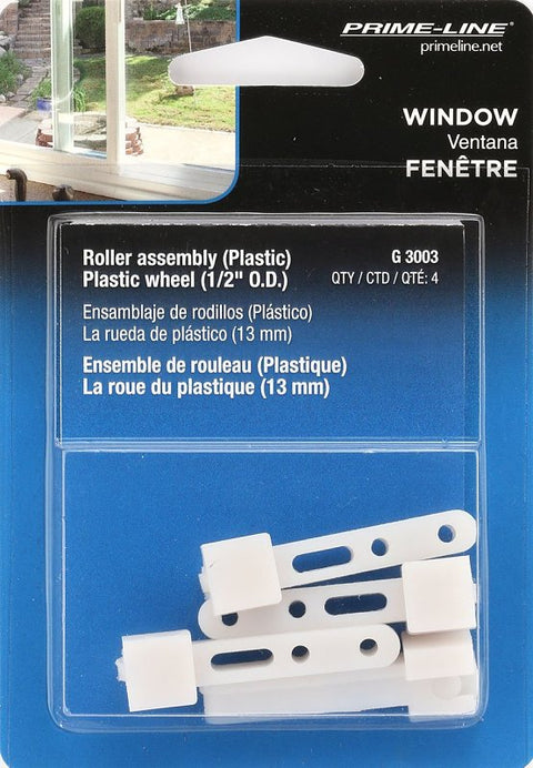 Prime-Line G 3003 Roller Assembly, 1-15/16 in L, Nylon/Plastic, White