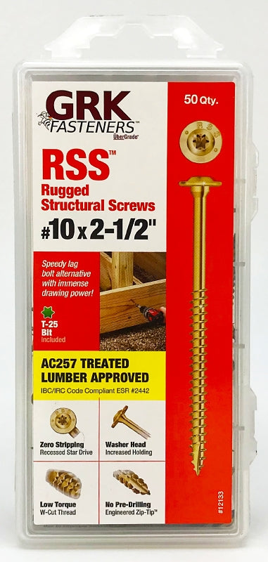 Grk Reverse Thread GRK Fasteners RSS 12133 Structural Screw, #10 Thread, 2-1/2 in L, W-Cu ...