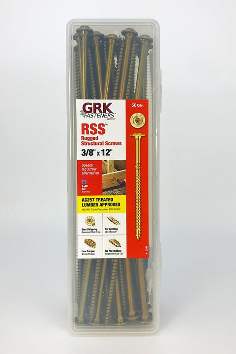 GRK Fasteners RSS 12299 Structural Screw, 3/8 in Thread, 12 in L, Washer Head, Star Drive, Steel, 50 PK
