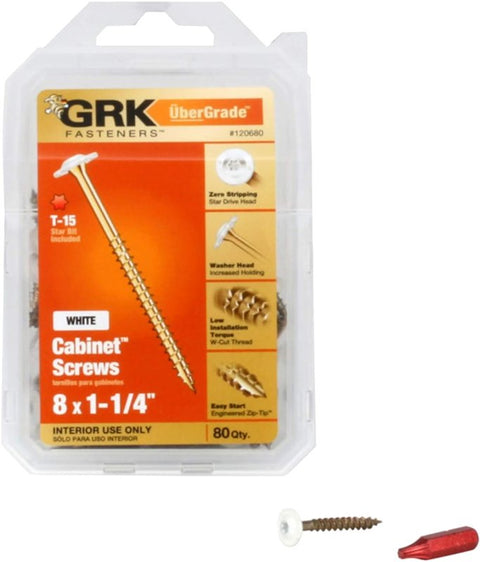 GRK Fasteners 120680 Cabinet Screw, 1-1/4 in L, Low-Profile, Washer Head, Star Drive, Zip-Tip Point, Stainless Steel