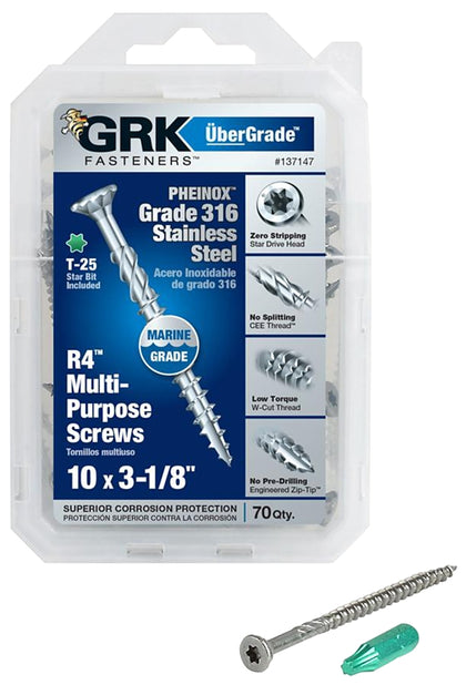 GRK Fasteners 137147 Framing and Decking Screw, #10 Thread, 3-1/8 in L ...