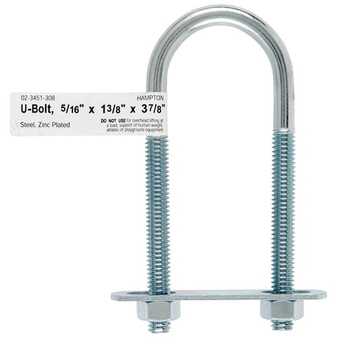 Hampton 5/16 in. X 1-3/8 in. W X 3-7/8 in. L Coarse Zinc-Plated Steel U-Bolt, Pack of 10