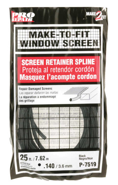 Prime-Line Aluminum and Fiberglass Screening Screen Spline 1/8 in. W x 25 ft. L Black Vinyl