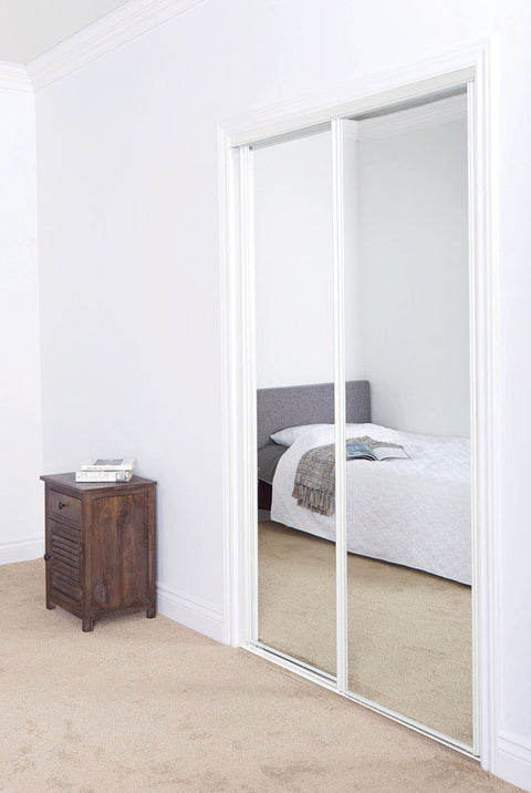 Erias Mirrored Sliding Door 24-3/16 in. x 78 in. Bright White 24 - 3/16 in. 78 in.