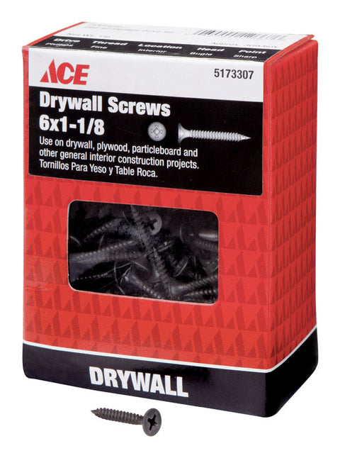 Ace No. 6 x 1-1/8 in. L Phillips Bugle Head Black Phosphate Steel Drywall Screws 1 lb. 313 pk