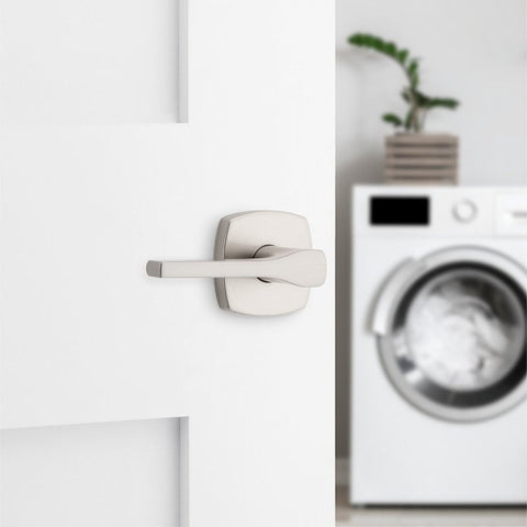 Weiser Prague 9GLA1010-137 Passage Door Handle, Lever Handle, Satin Nickel, 2-3/8 to 2-3/4 in Backset