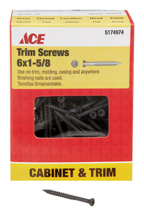 Ace Trim Screws No. 6 x 1-5/8 in. L Black Phosphate Steel 1 lb.