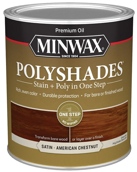 Minwax 613750444 Waterbased Polyurethane Stain, Satin, Liquid, American Chestnut, 1 qt, Can