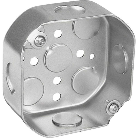 Southwire 24151-1/2-UPC Octagon Box, 4 in OAW, 4 in OAH, 5-Knockout, Steel Housing Material, Silver, Galvanized