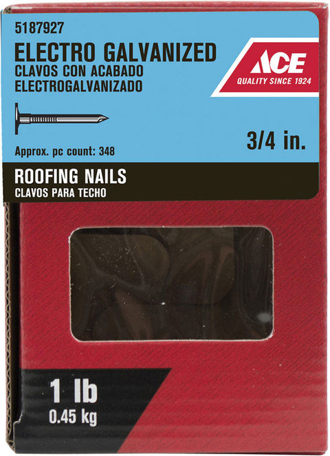 Ace Large 3/4 in. L Roofing Nail Smooth Electro-Galvanized 1 lb.