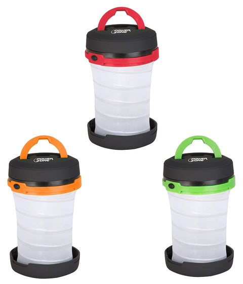 PowerZone LP-6358 Collapsible Pocket Camping Light, LED Lamp, White Light, ABS, Pack of 12