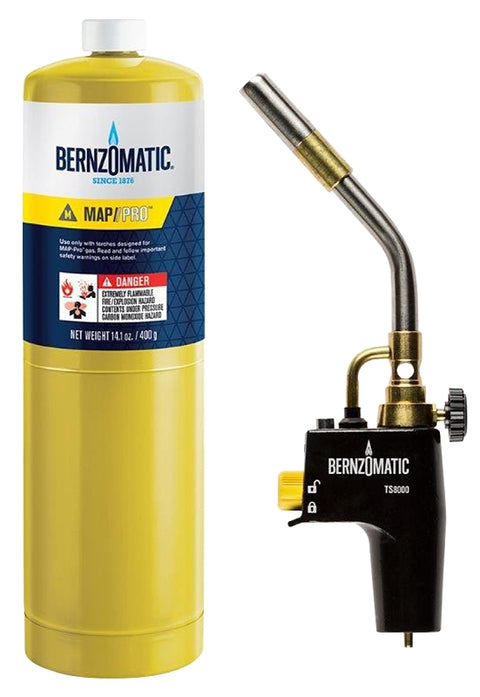 BernzOmatic TS8000BZKC Torch Kit, Propane, Trigger Igniter, 3400 deg F Propane, 3600 deg F MAPP, Pack of 3