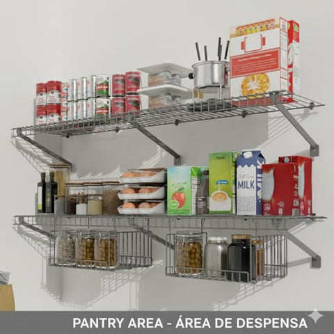 Wire Shelves 2-Pack Wall-Mounted 4ft x 12in with Baskets