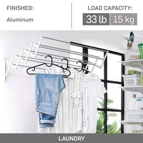 Wall Mount Clothes Drying Rack, Aluminum 8 Rods Expandable Wall Drying Rack for Laundry, Bathroom, Balcony, Indoor-Outdoor Use, 24 in Wide