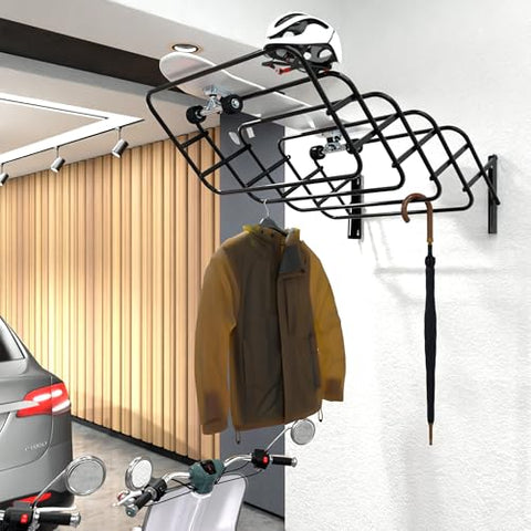 Steel Wall Mount Clothes Drying Rack, Black Powder Coated, 9 Rods Expandable, for Laundry, Bathroom, Balcony,Indoor-Outdoor Use, 24 in Wide