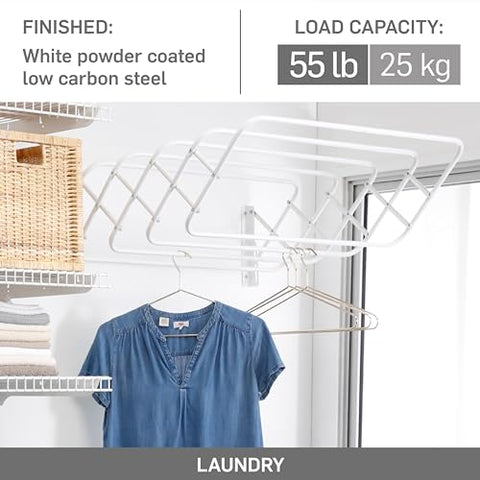 Steel Wall Mount Clothes Drying Rack, Black Powder Coated, 9 Rods Expandable, for Laundry, Bathroom, Balcony,Indoor-Outdoor Use, 36 in wide