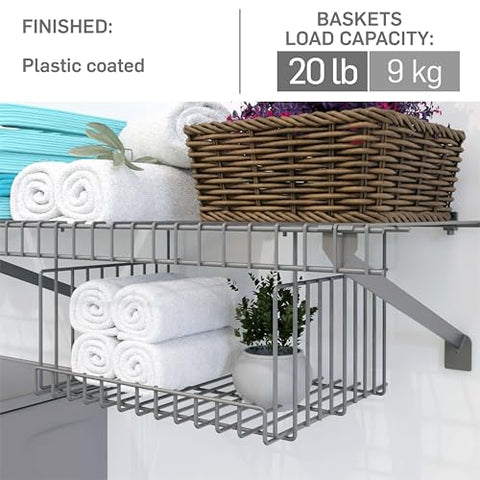 Wire Shelves 2-Pack Wall-Mounted 4ft x 12in with Baskets