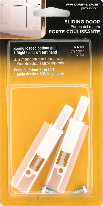 Prime-Line N 6559 Door Guide, 1-1/4 in L x 9/16 in W x 5/8 in D Dimensions, Plastic, White, 2/PK