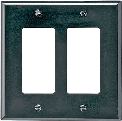 Eaton Wiring Devices PJ262BK Wallplate, 4.87 in L, 4.93 in W, 2-Gang, Polycarbonate, Black, High-Gloss