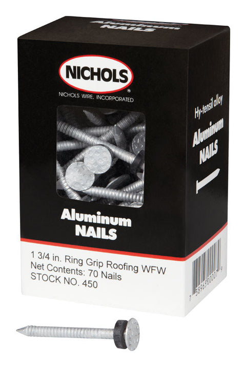 Nichols Wire Round Head 1-3/4 in. L Roofing Nail Annular Ring Shank Aluminum 9 Ga. 70 pc.