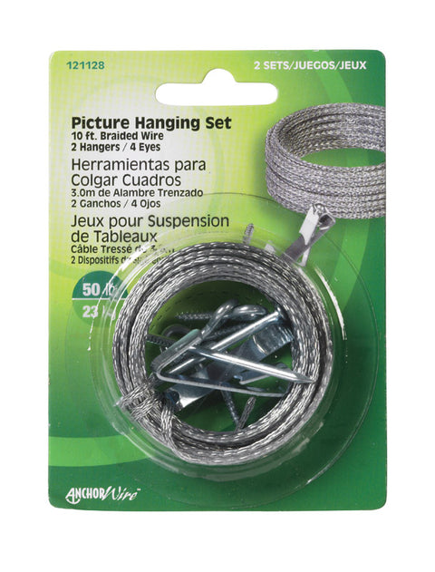 Hillman AnchorWire 50 lb. Steel Standard Picture Hanging Set 2 pk
