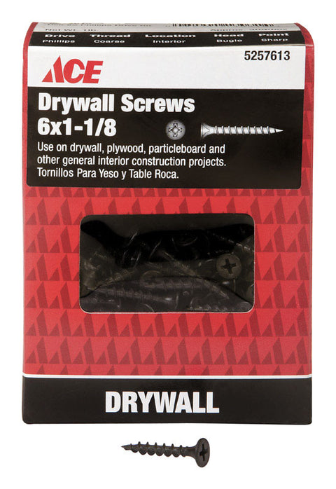 Ace No. 6 x 1-1/8 in. L Phillips Bugle Head Black Phosphate Steel Drywall Screws 1 lb. 309 pk