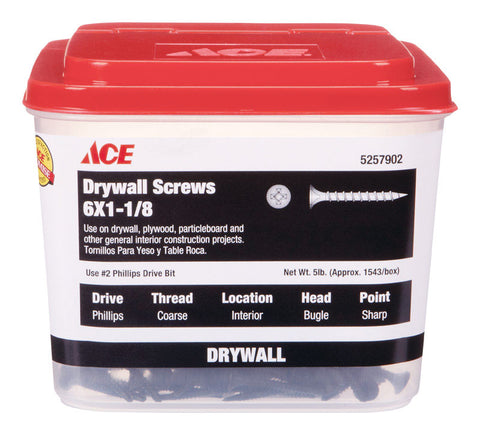 Ace No. 6 x 1-1/8 in. L Phillips Bugle Head Black Phosphate Steel Drywall Screws 5 lb. 1543 p