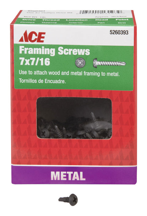 Ace No. 7 x 7/16 in. L Phillips Pan Head Black Phosphate Steel Framing Screws 1 lb. 375 pk