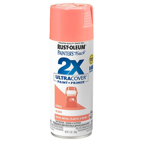 Rust-Oleum Painter's Touch 2X Ultra Cover 334052 Spray Paint, Gloss, Coral, 12 oz, Aerosol Can