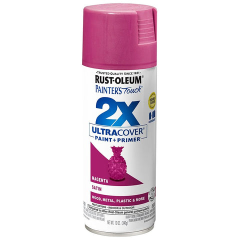 Rust-Oleum Painter's Touch 2X Ultra Cover 334087 Spray Paint, Satin, Magenta, 12 oz, Aerosol Can