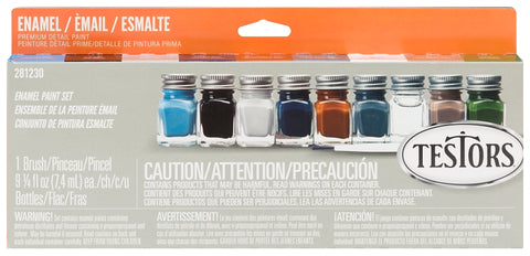 Testors 281230 Enamel Paint Set, 0.25 oz Bottle, Includes: Flat Black, Thinner Enamel Paints and (1) Paint Brush