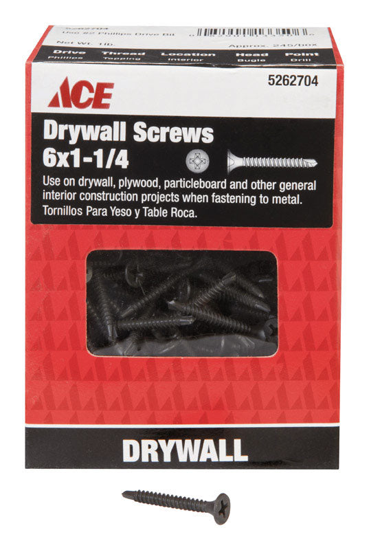 Ace No. 6 x 1-1/4 in. L Phillips Bugle Head Black Phosphate Steel Dryw ...