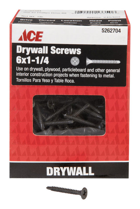 Ace No. 6 x 1-1/4 in. L Phillips Bugle Head Black Phosphate Steel Drywall Screws 1 lb. 245 pk