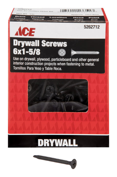 Ace No. 6 x 1-5/8 in. L Phillips Bugle Head Black Phosphate Steel Drywall Screws 1 lb. 202 pk