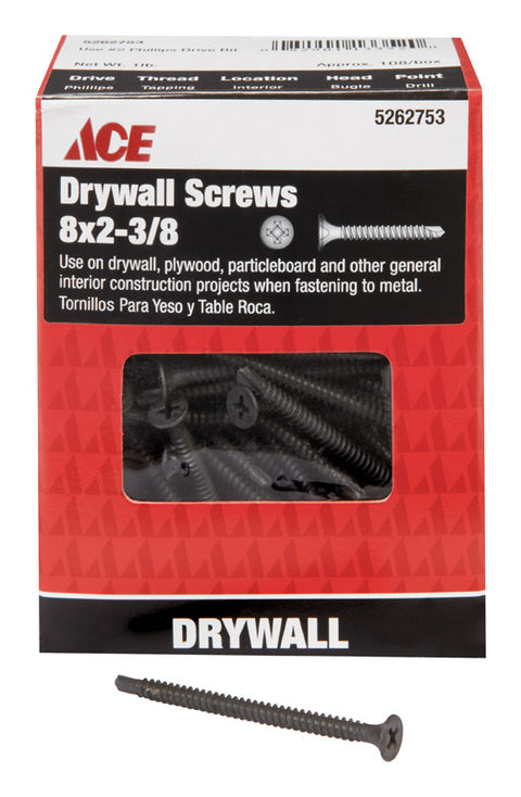 Ace No. 8 x 2-3/8 in. L Phillips Bugle Head Black Phosphate Steel Drywall Screws 1 lb. 108 pk