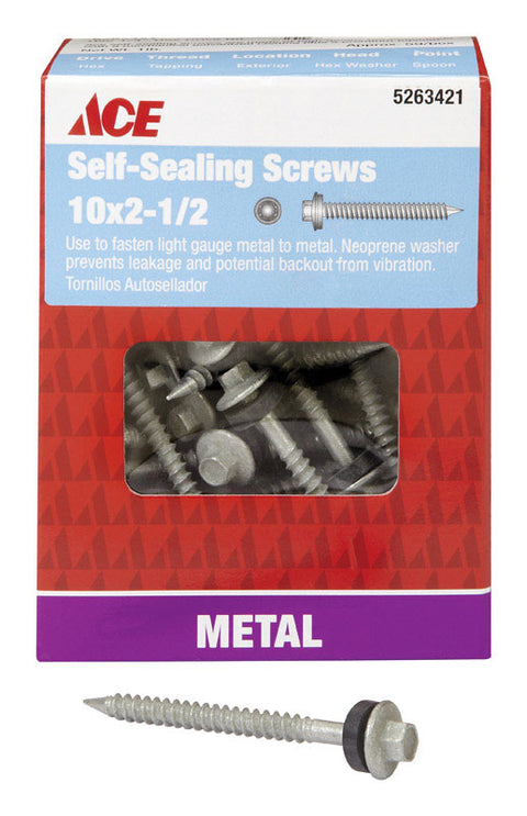 Ace 10 Sizes x 2-1/2 in. L Hex Head Galvanized Steel Self-Sealing Screws 1 lb.