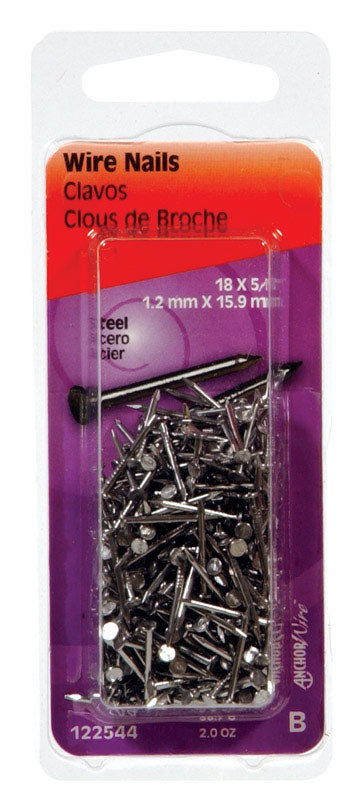 Hillman 18 Ga. 5/8 in. L Bright Steel Wire Nail 2 oz.