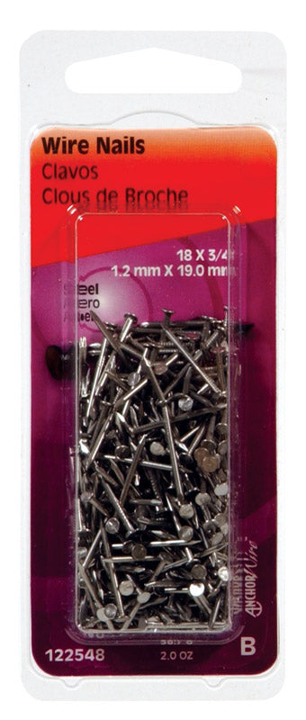 Hillman 18 Ga. 3/4 in. L Bright Steel Wire Nail 2 oz.