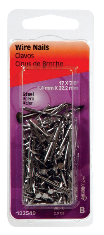 Hillman 17 Ga. 7/8 in. L Bright Steel Wire Nail 2 oz.