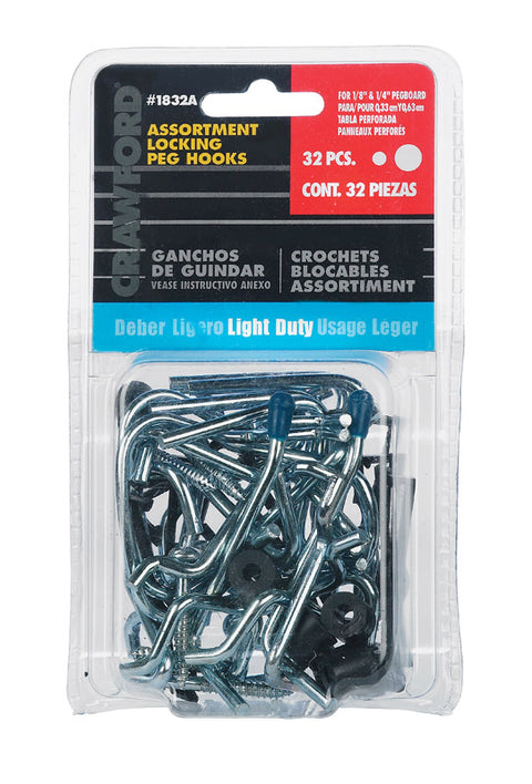 Crawford Assorted Locking Pegboard Hook Metal 32 pk