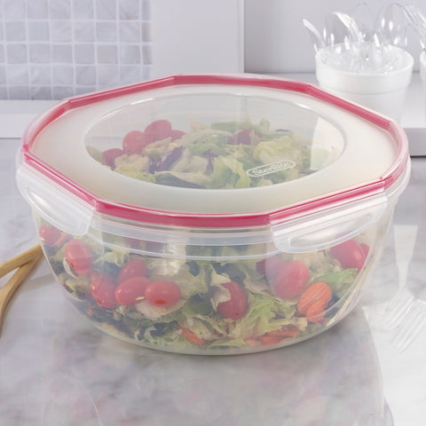 Sterilite Ultraâ€¢Seal 03958602 Storage Bowl, 8.1 qt Capacity, Plastic, Clear/Rocket Red, 5-5/8 in Dia, 12 in H, Pack of 2