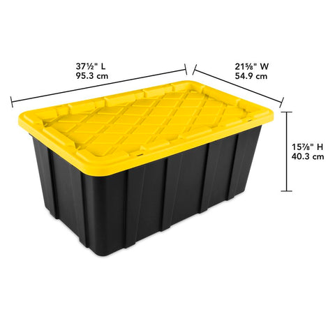 Sterilite 50679Y04 Industrial Tote, 38 gal, Snap-On Locking, Polypropylene, Black/Yellow Lily