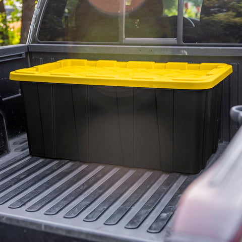 Sterilite 50679Y04 Industrial Tote, 38 gal, Snap-On Locking, Polypropylene, Black/Yellow Lily